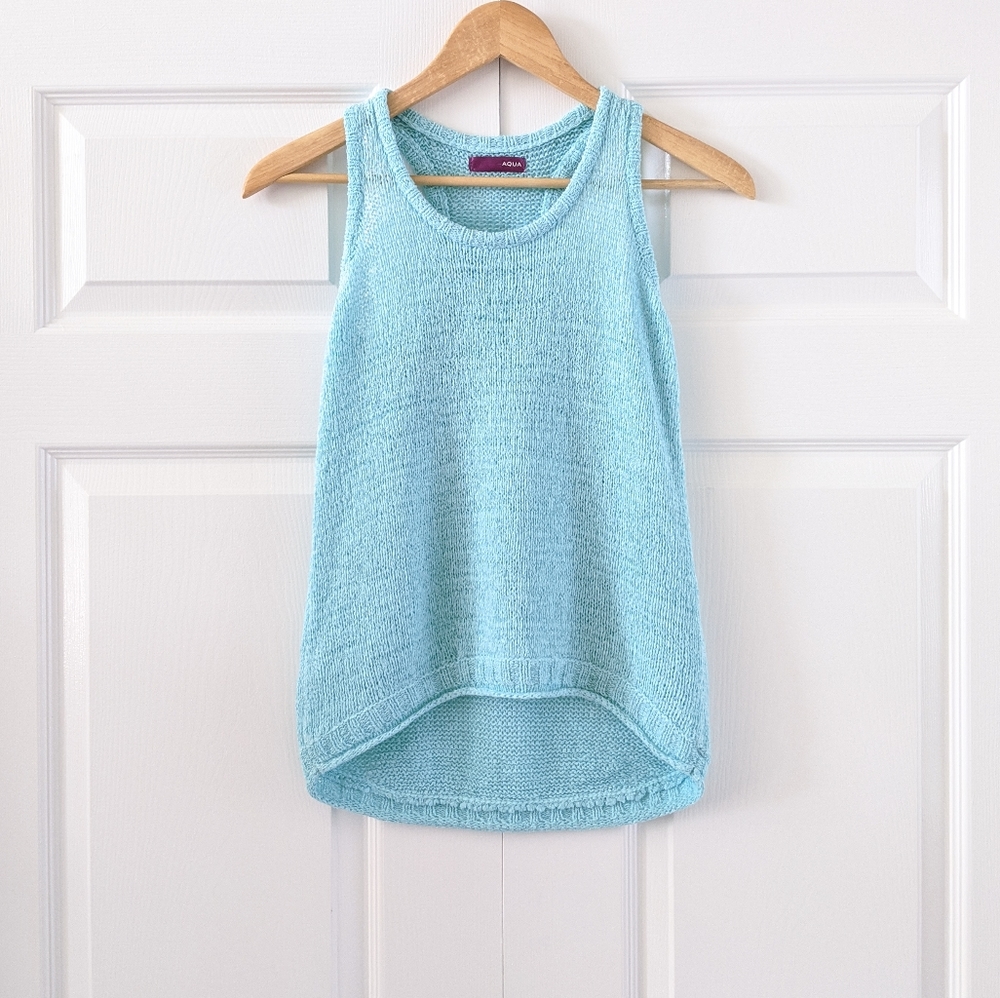 AQUA Sky Blue/Aqua Sweater Knit Tank Top | S